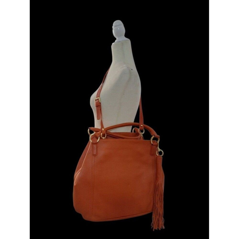 G.I.L.I. Women's Heritage Leather Roma Tote Shoulder Bag Orange With Strap